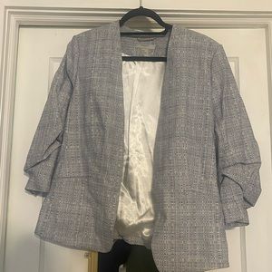 Blue and White Hook Front Blazer